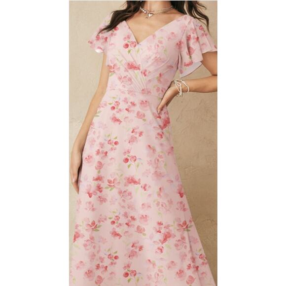 AW BRIDAL 6 S peach blossom breeze pink floral Mallory formal maxi dress b51 - Picture 1 of 9